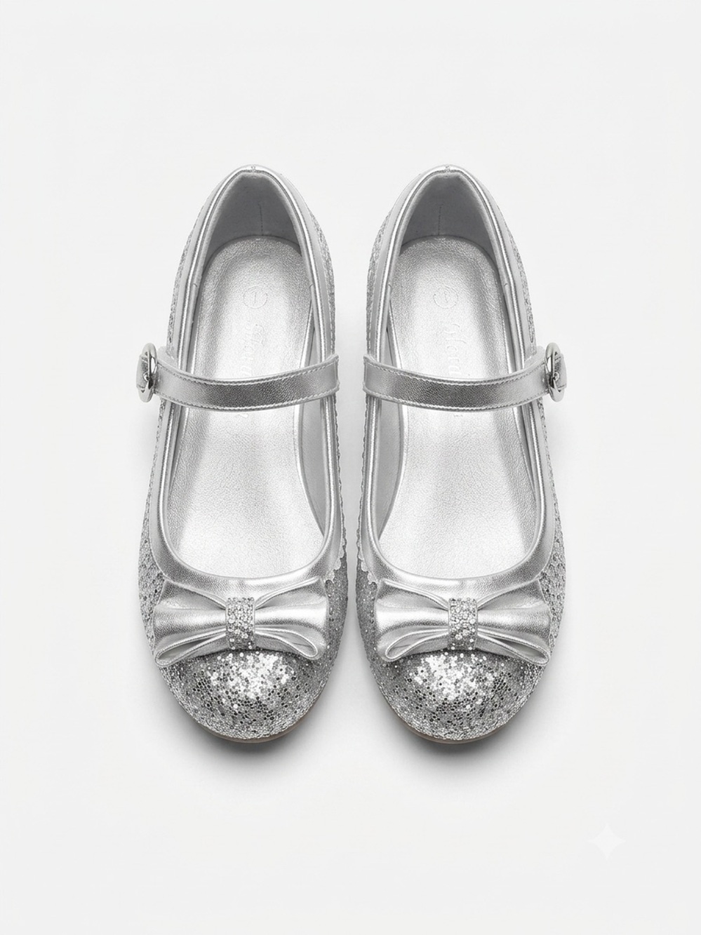 Girls Silver Glitter Mary Jane Dress Shoes with Bow Size 1